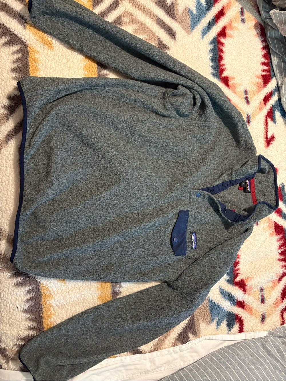 Patagonia Gray Synchilla Fleece with Red Trim